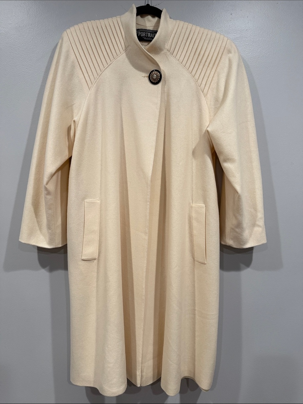 80s VTG Wool Pleated Shoulder Maxi Swing Coat Womens 12 L XL by Portrait
